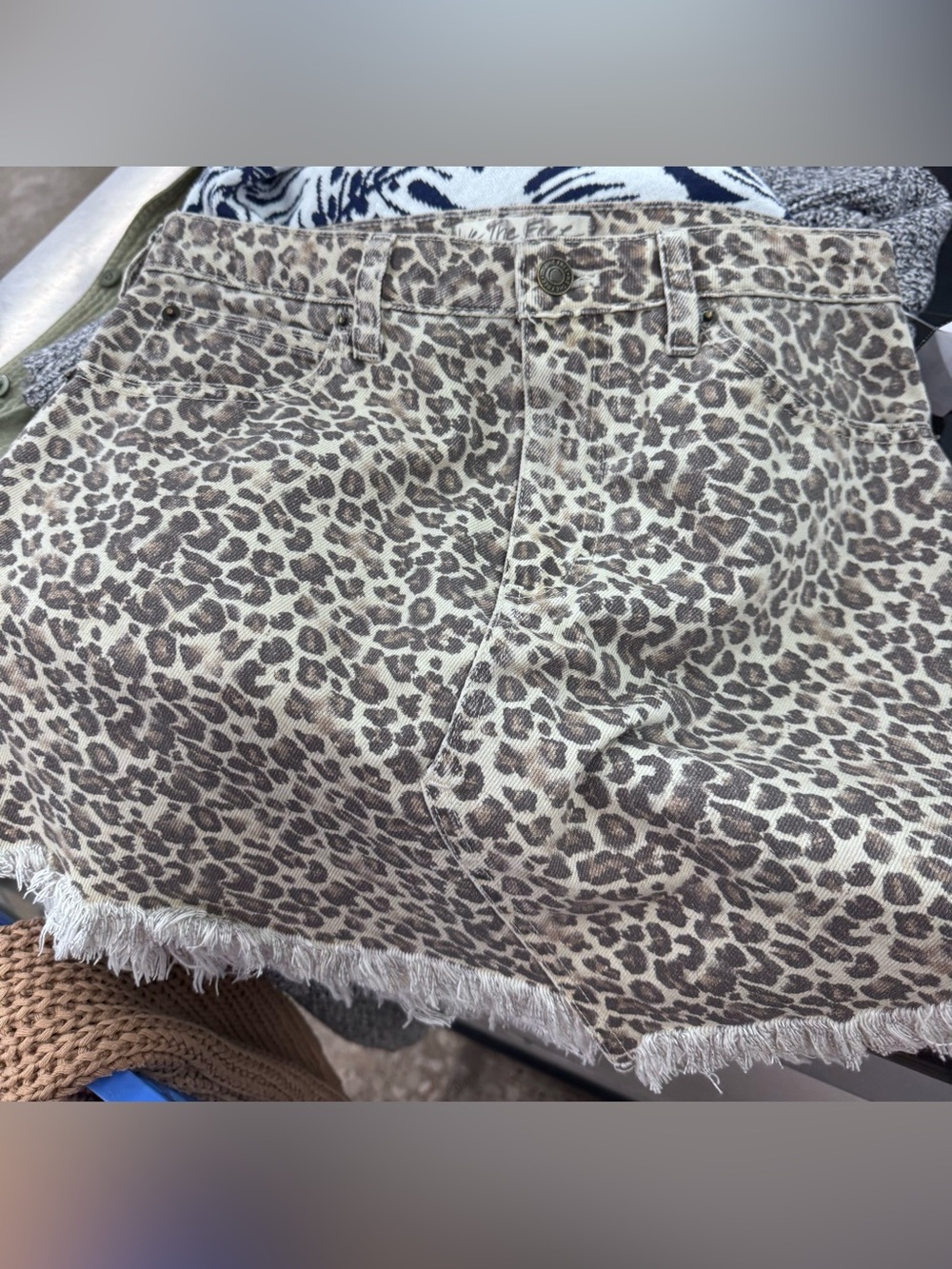 Bailey Leopard Print Denim Skirt Frayed Hem Cowgirl Chic Boho Western Rocker - Picture 2 of 4